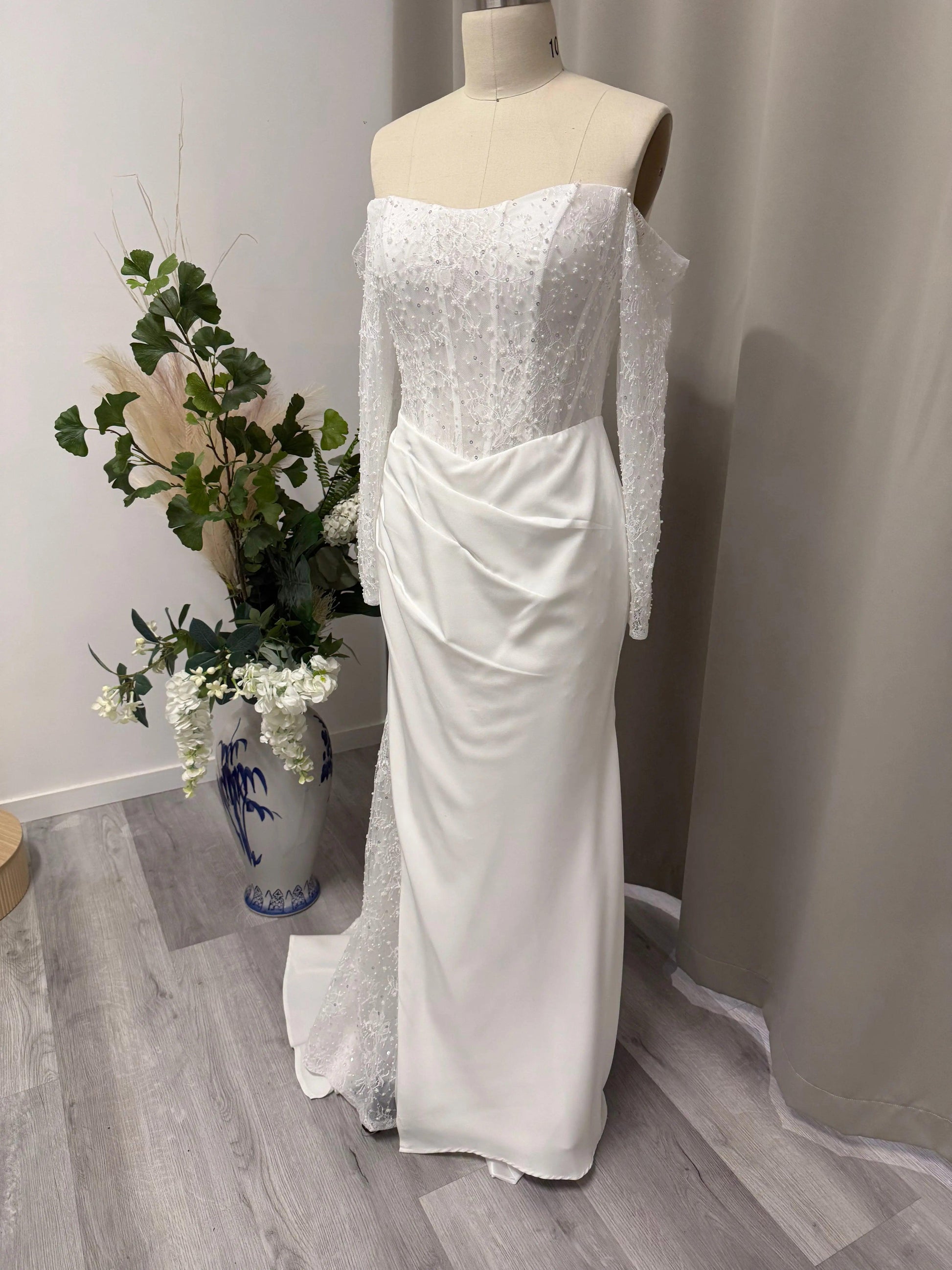 Liliana Off Shoulder Lace Wedding Dress.