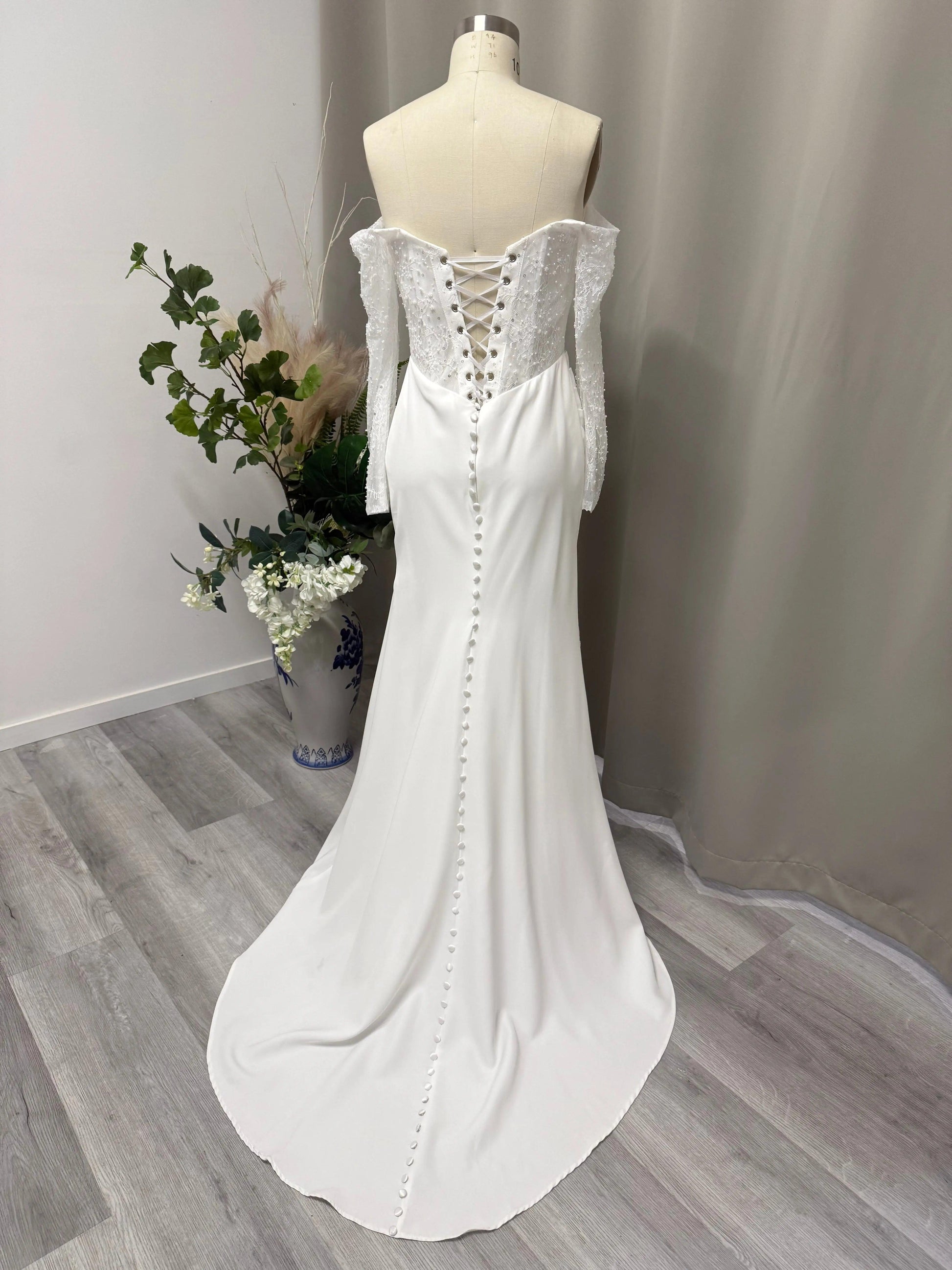 Liliana Off Shoulder Lace Wedding Dress.
