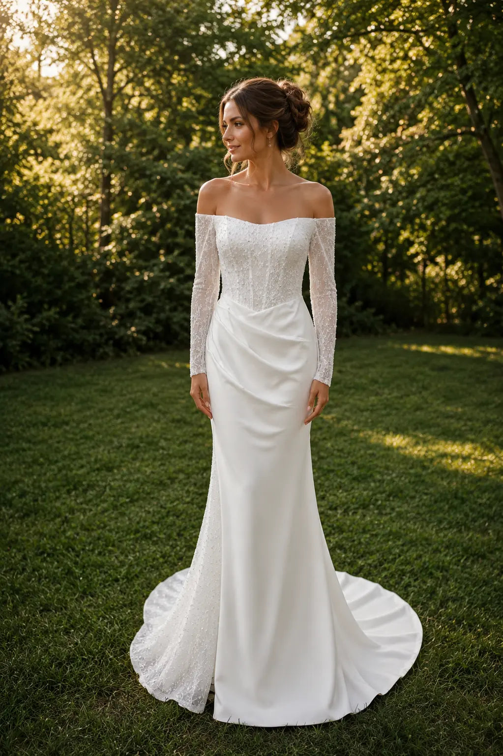 Liliana Off Shoulder Lace Wedding Dress.
