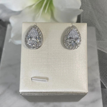 Lizzie Crystal Stud Earrings: Pear and Baguette Elegance.