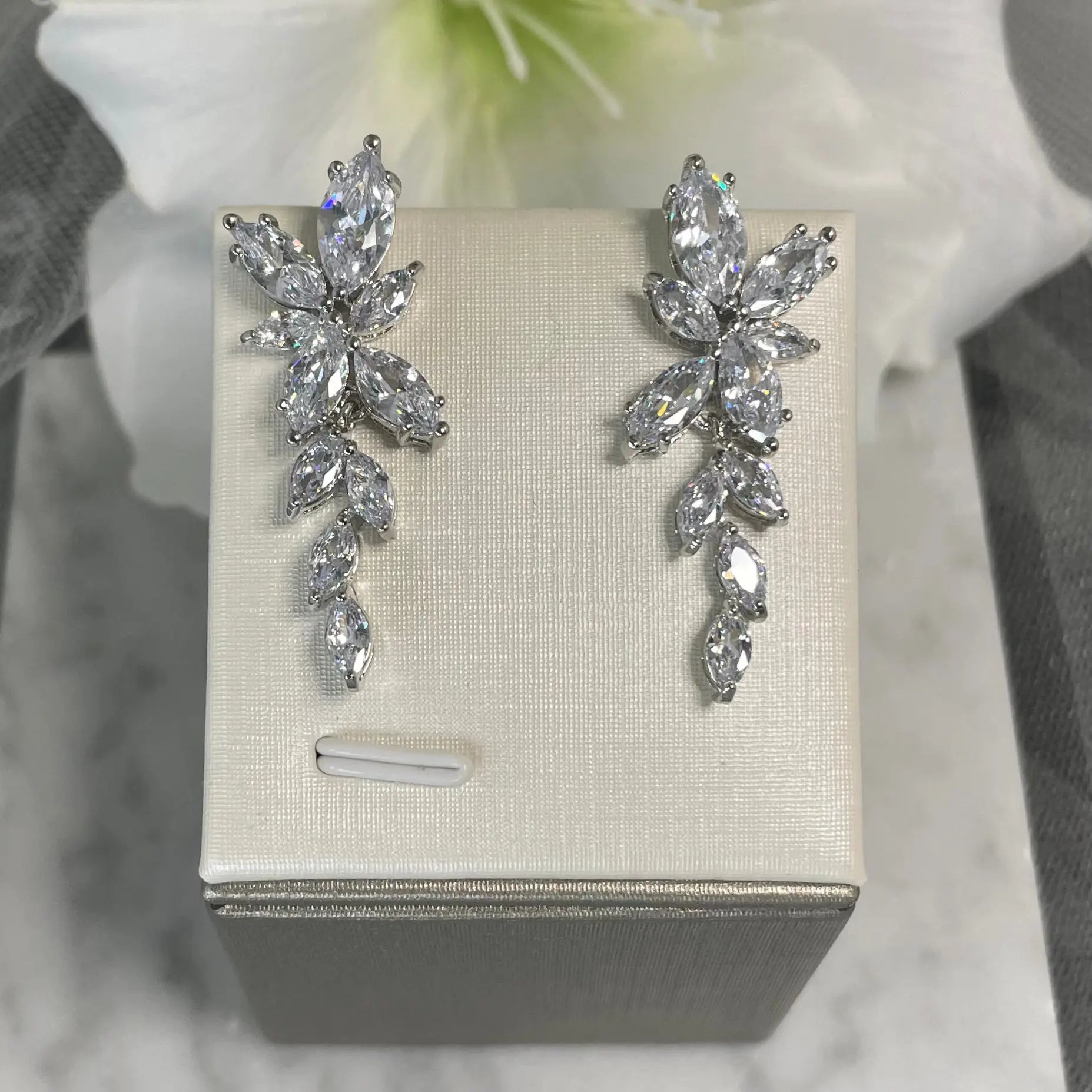 Lizzy Cubic Zirconia Cascading Earrings: Bridal Elegance.