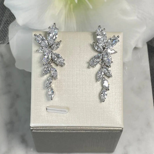 Lizzy Cubic Zirconia Cascading Earrings: Bridal Elegance.
