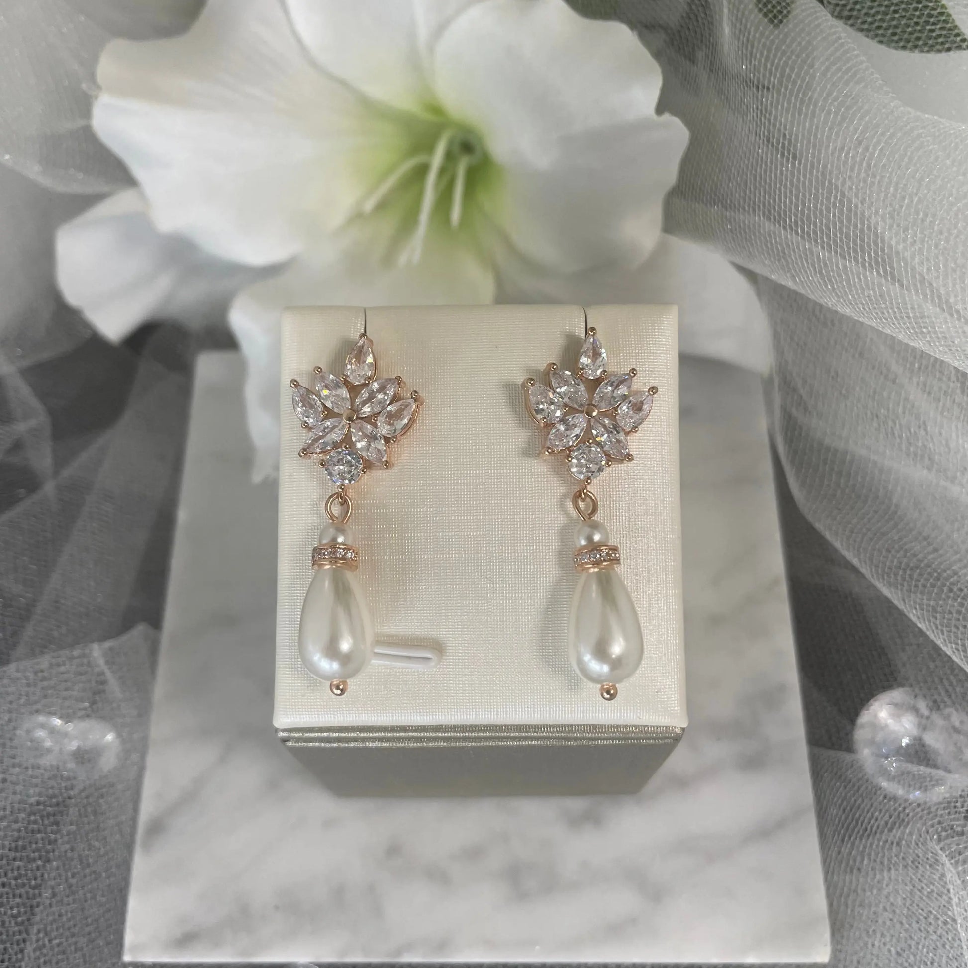 Lorraine Crystal & Pearl Wedding Earrings.