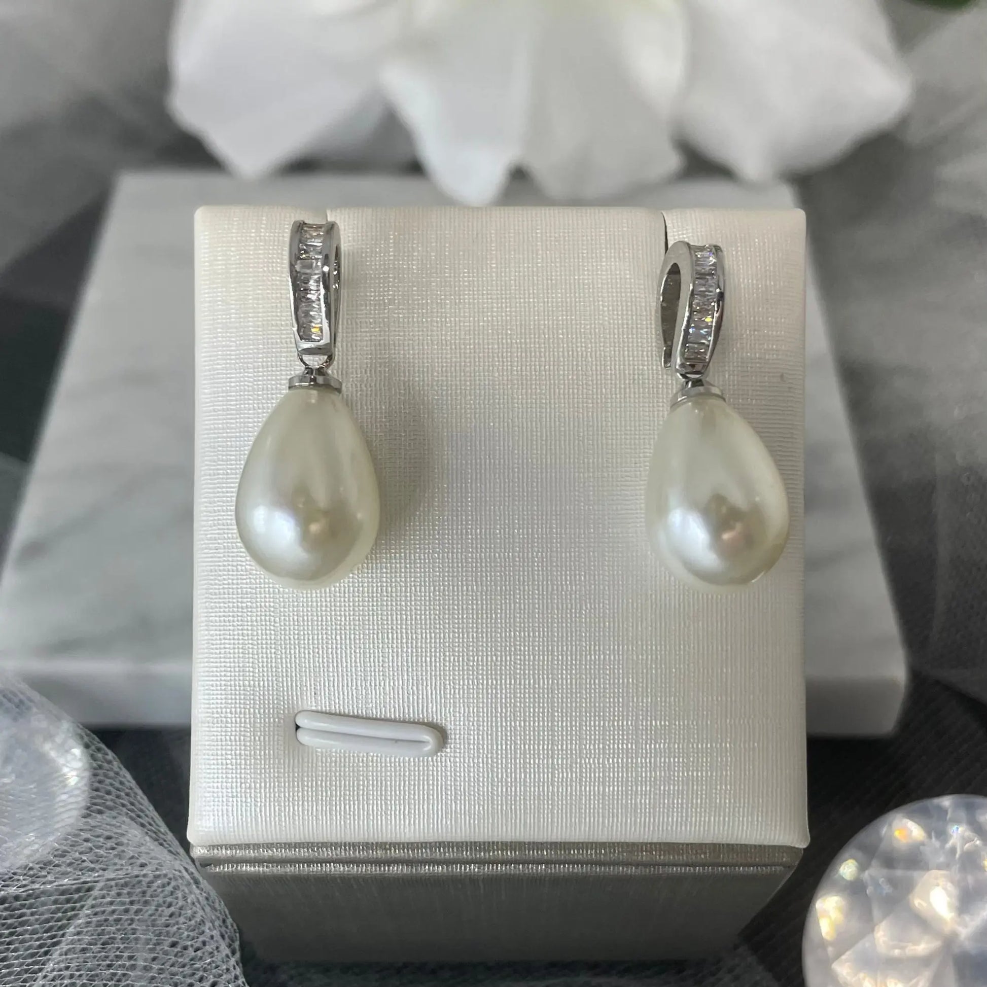 Madeline Gold-Plated Hoop Earrings with Pearl Drop | Divine Bridal.