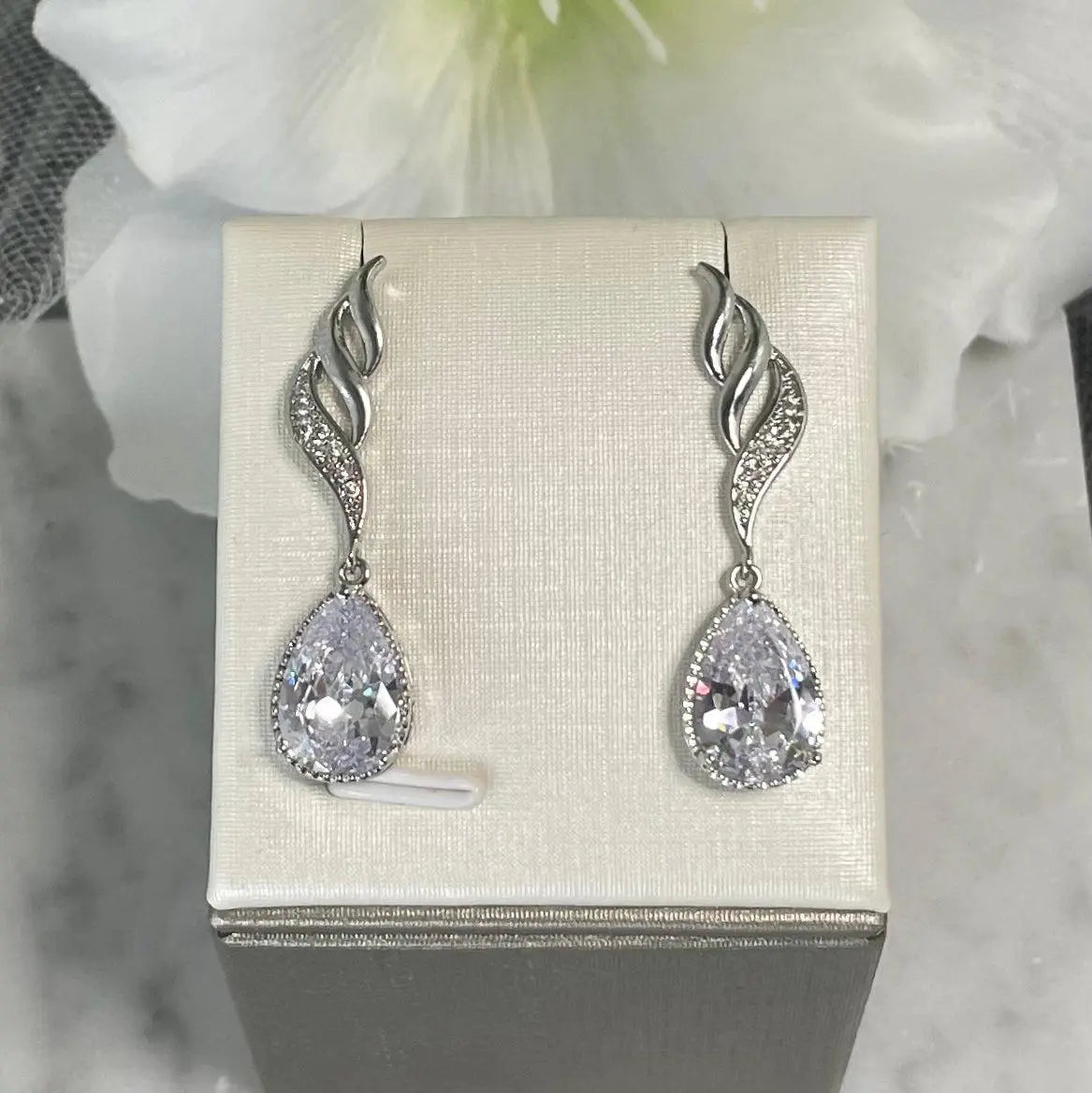 Marie Crystal Earrings: Elegant Teardrop Earrings Design for Bridal and Special Occasions.