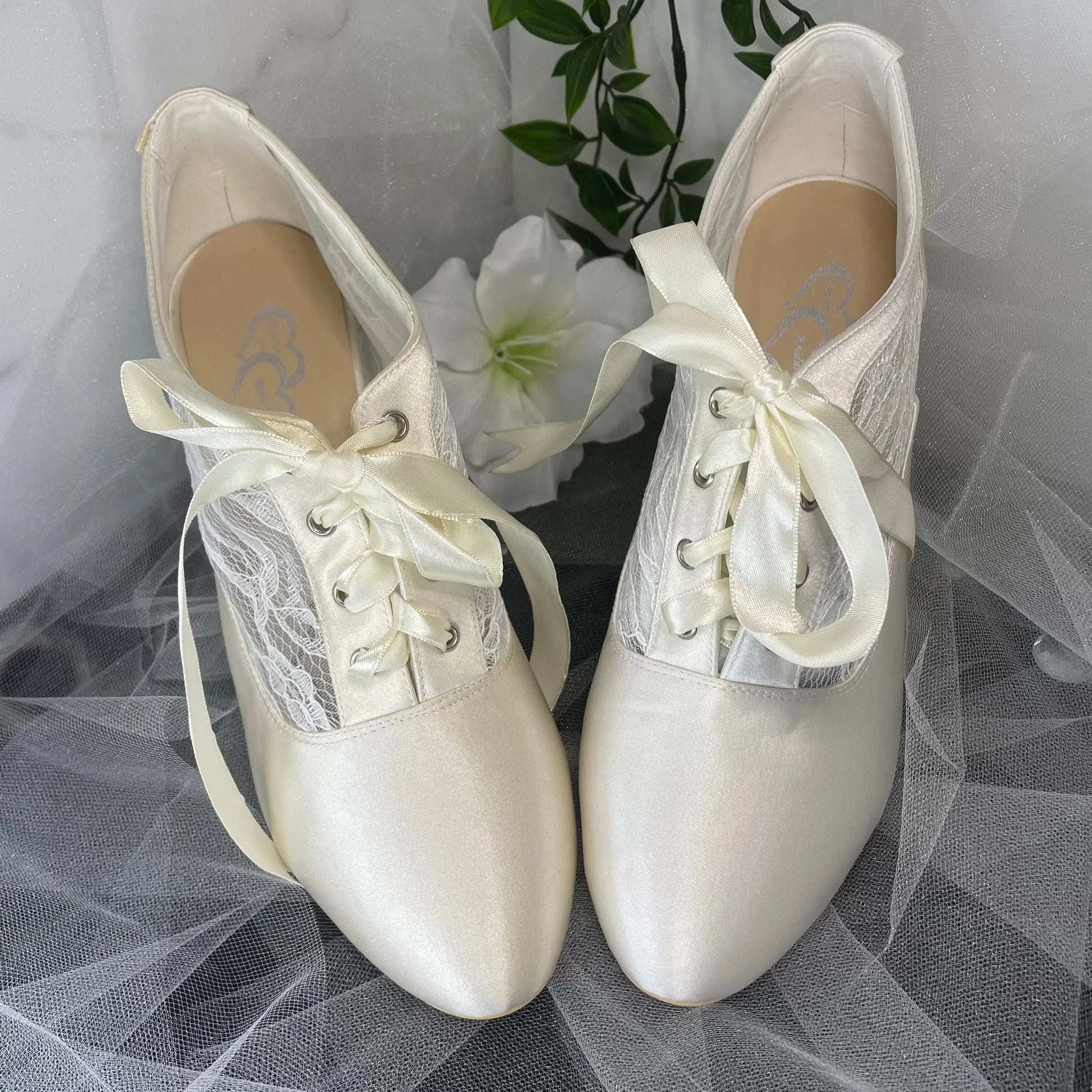 Mauve Lace Up Wedding Bridal Shoes.
