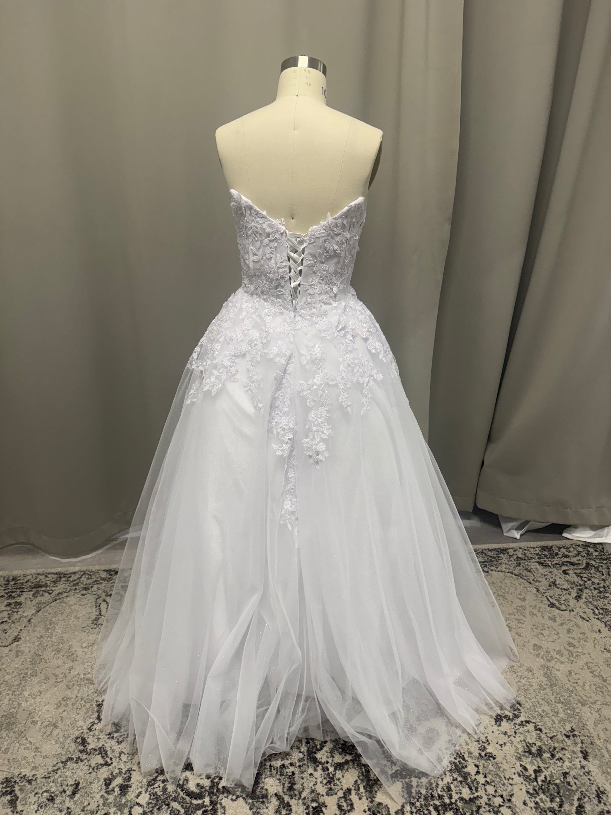 Maya V1 floral lace debutante dress back view with lace-up corset