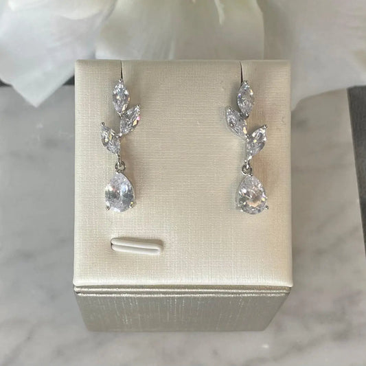 Millie Leaf-Inspired CZ Bridal Earrings | Divine Bridal.