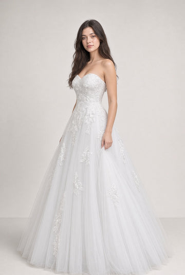 Natalie V1 white cascading lace debutante dress, front view on Model