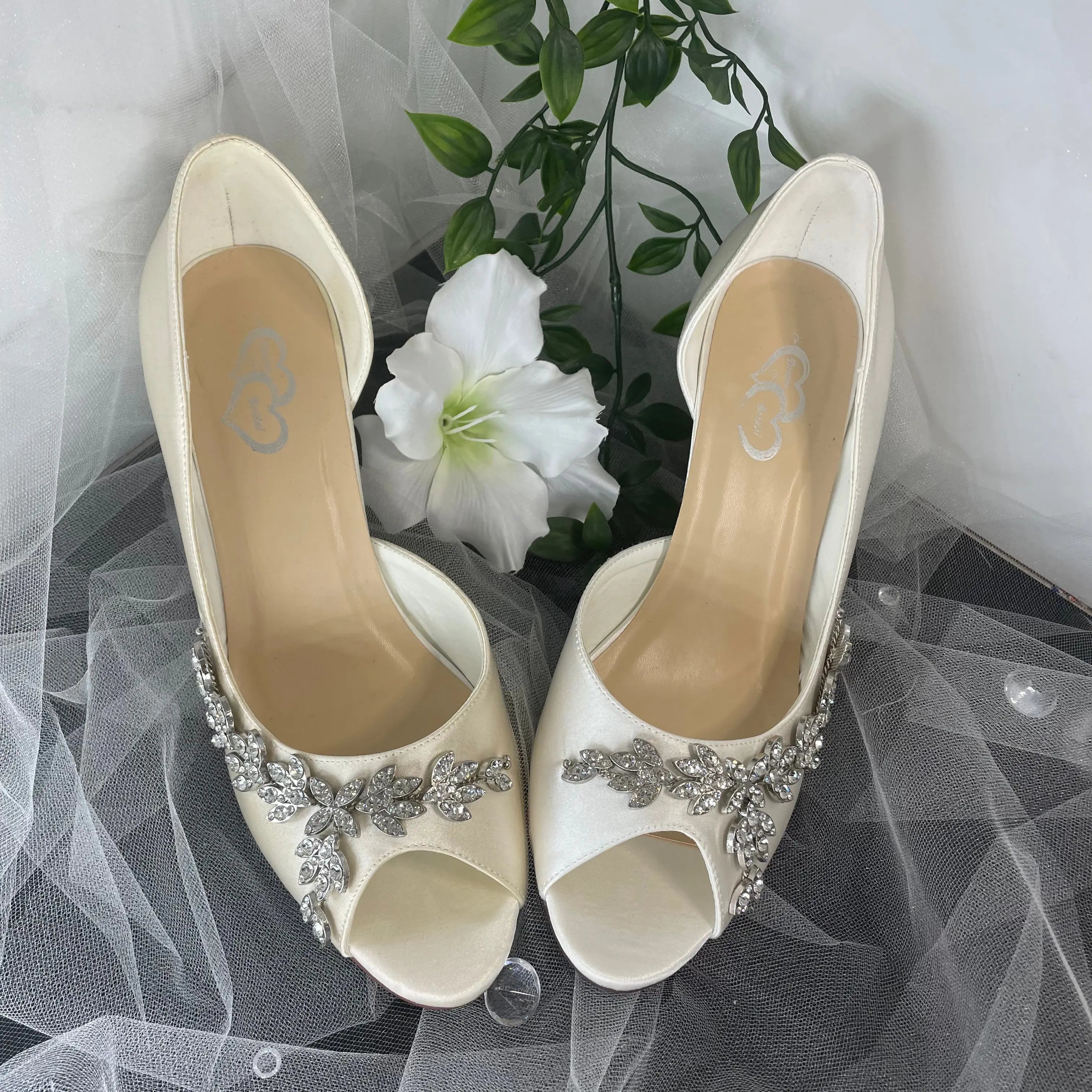 Nola Peep Toe Diamante Ankle Strap Wedding Bridal Shoe.