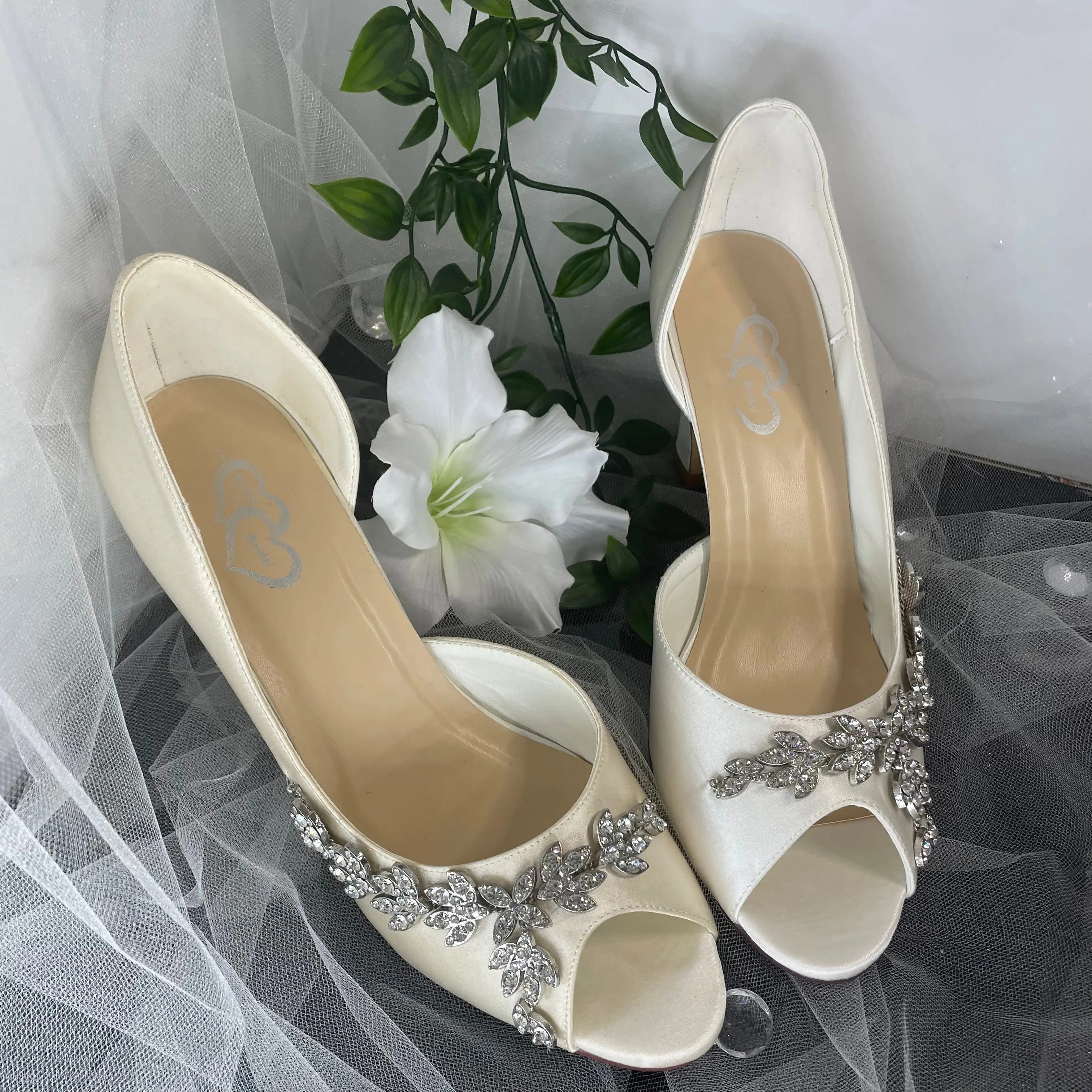 Nola Peep Toe Diamante Ankle Strap Wedding Bridal Shoe.
