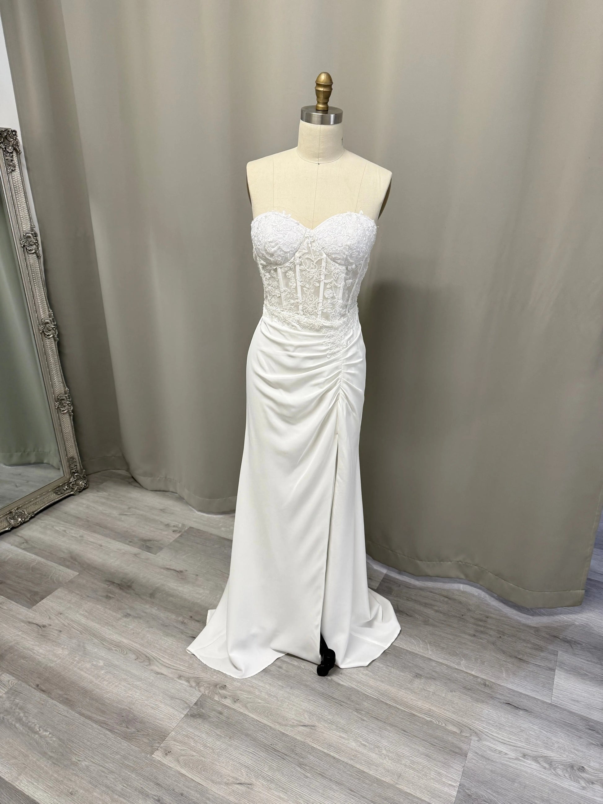 Nova Beaded Lace Mermaid Bridal Gown with Thigh Slit | Divine Bridal Melbourne.