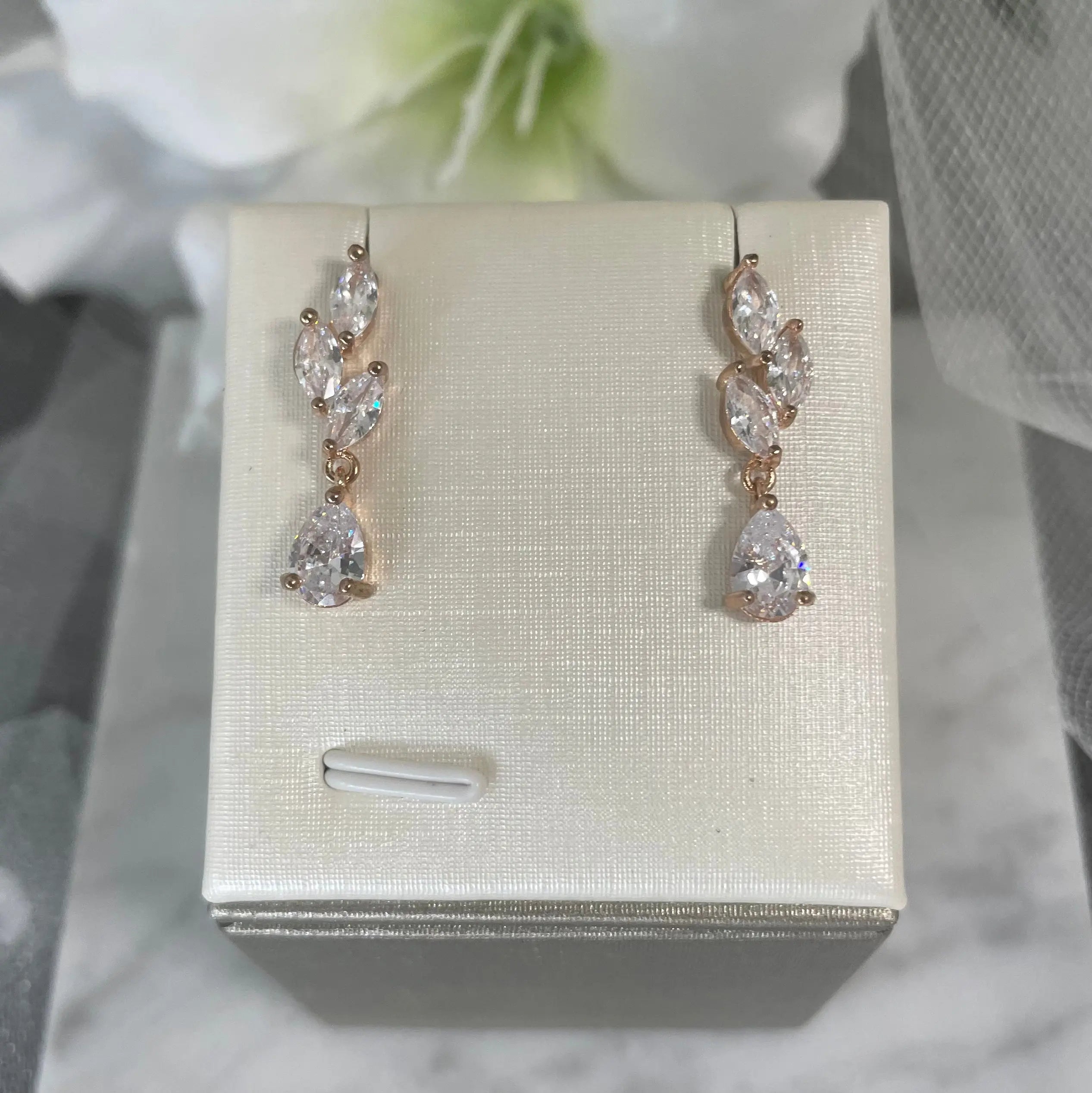 Palmer Crystal Wedding Earrings: Marquis Leaf Design for Elegant Brides.