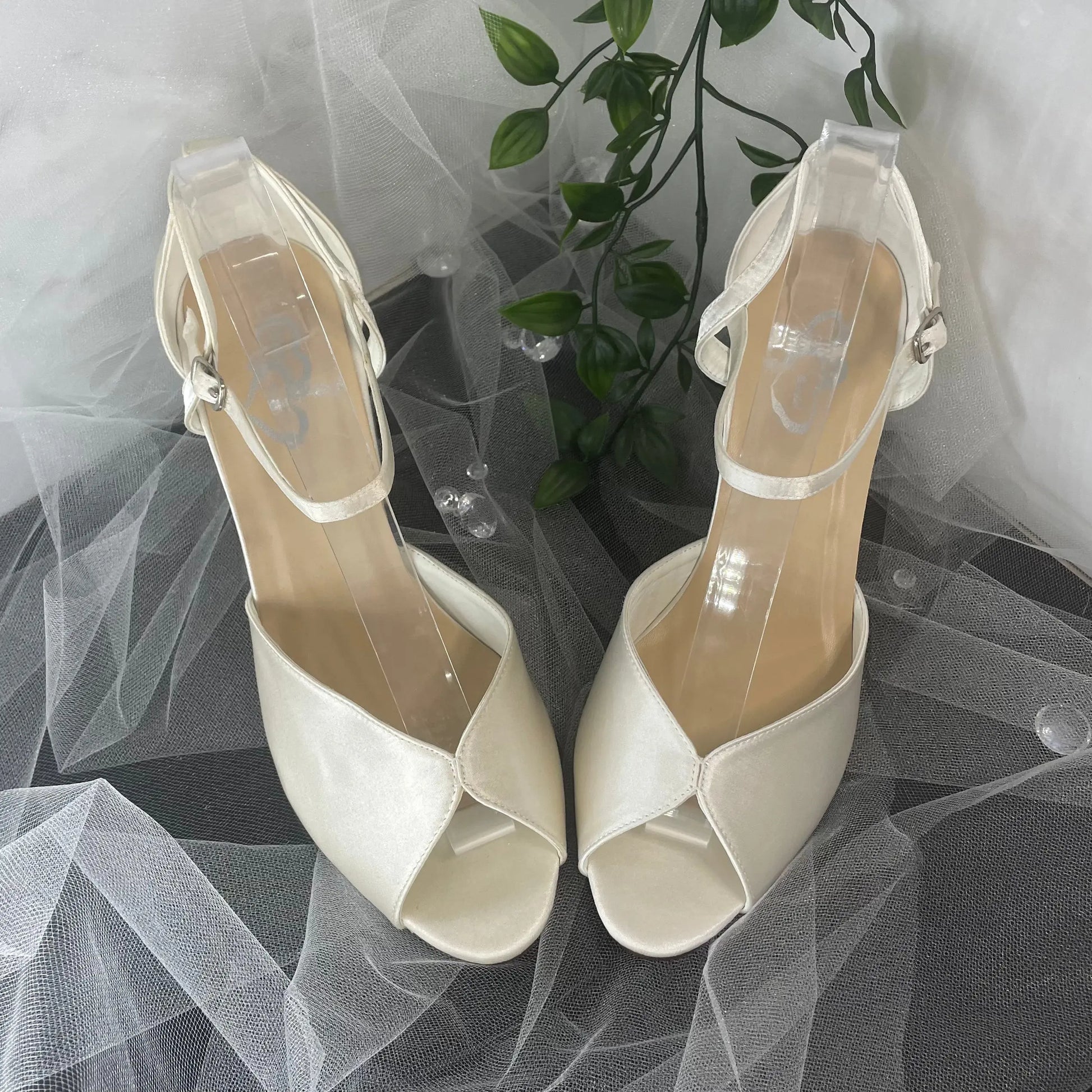 Remi Peep Toe Ankle Strap Bridal Shoes.