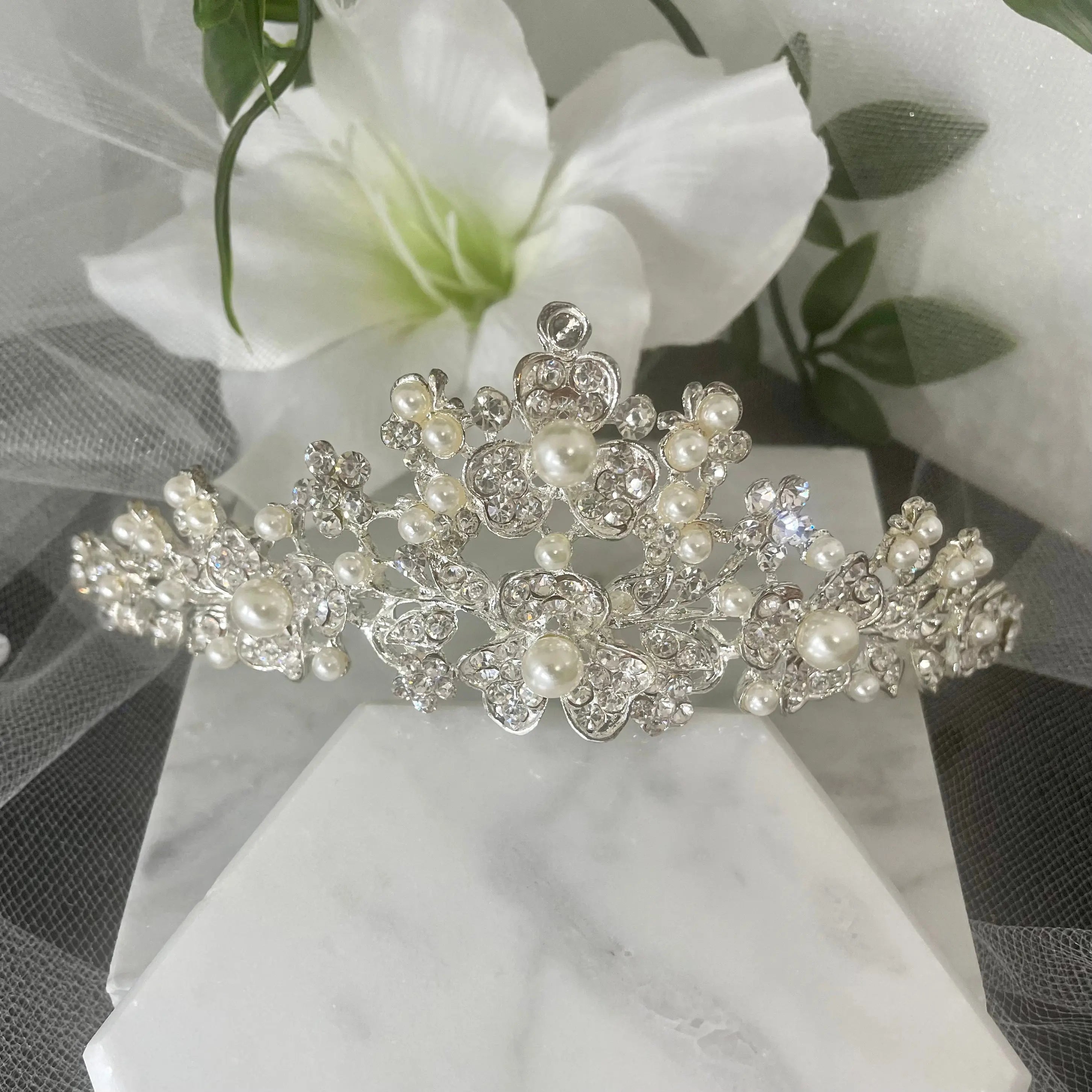 Rosita Bridal Tiara: Luxury Floral Elegance for Your Wedding Day - Find Luxury Bridal Tiaras Near Me.