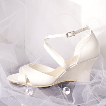 Ruth Open Toe Ankle Strap Wedding Bridal Wedge Shoe