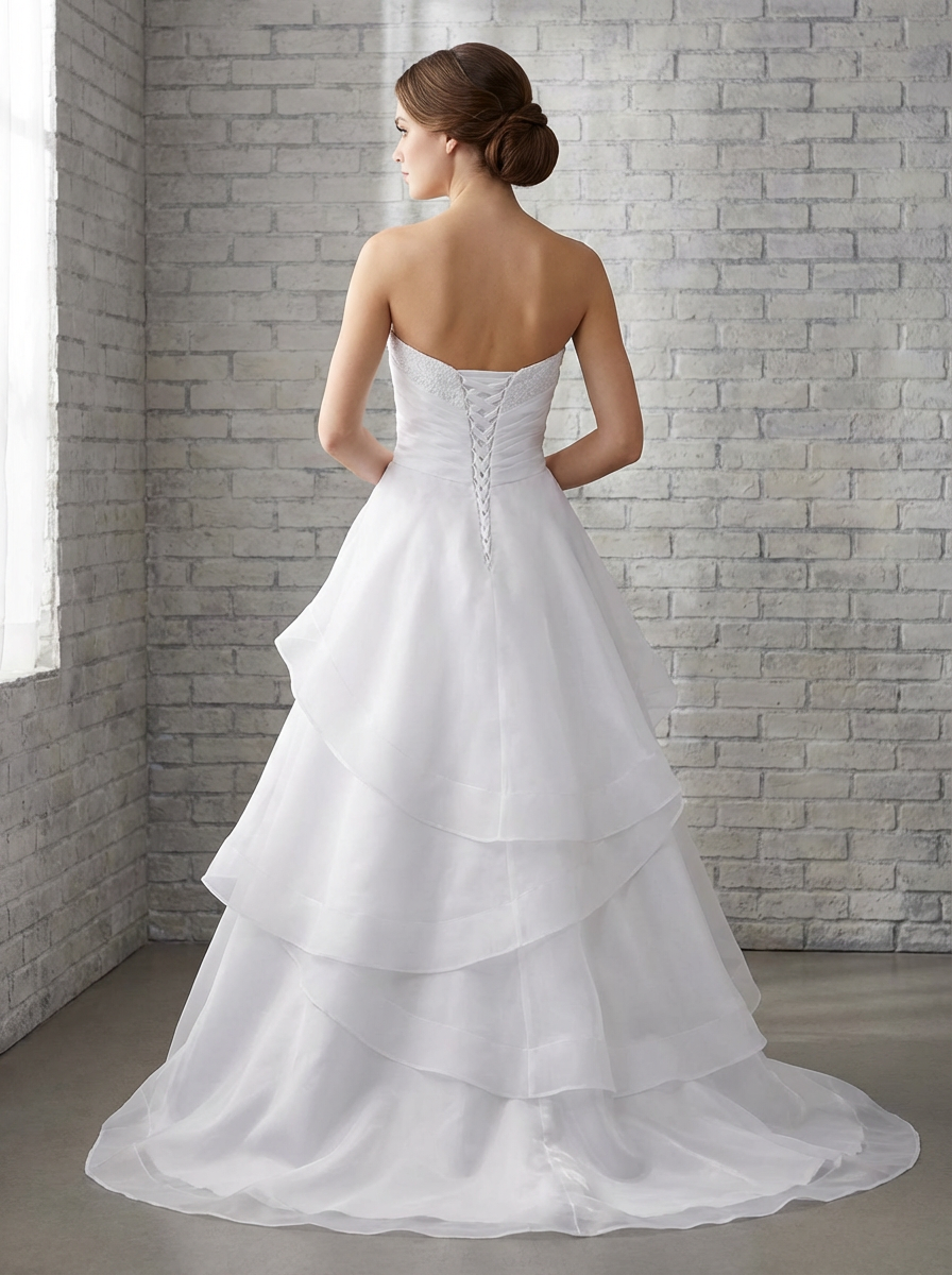Back view of the Sadie layered skirt debutante dress Melbourne showing beautiful tiered ruffle skirt
