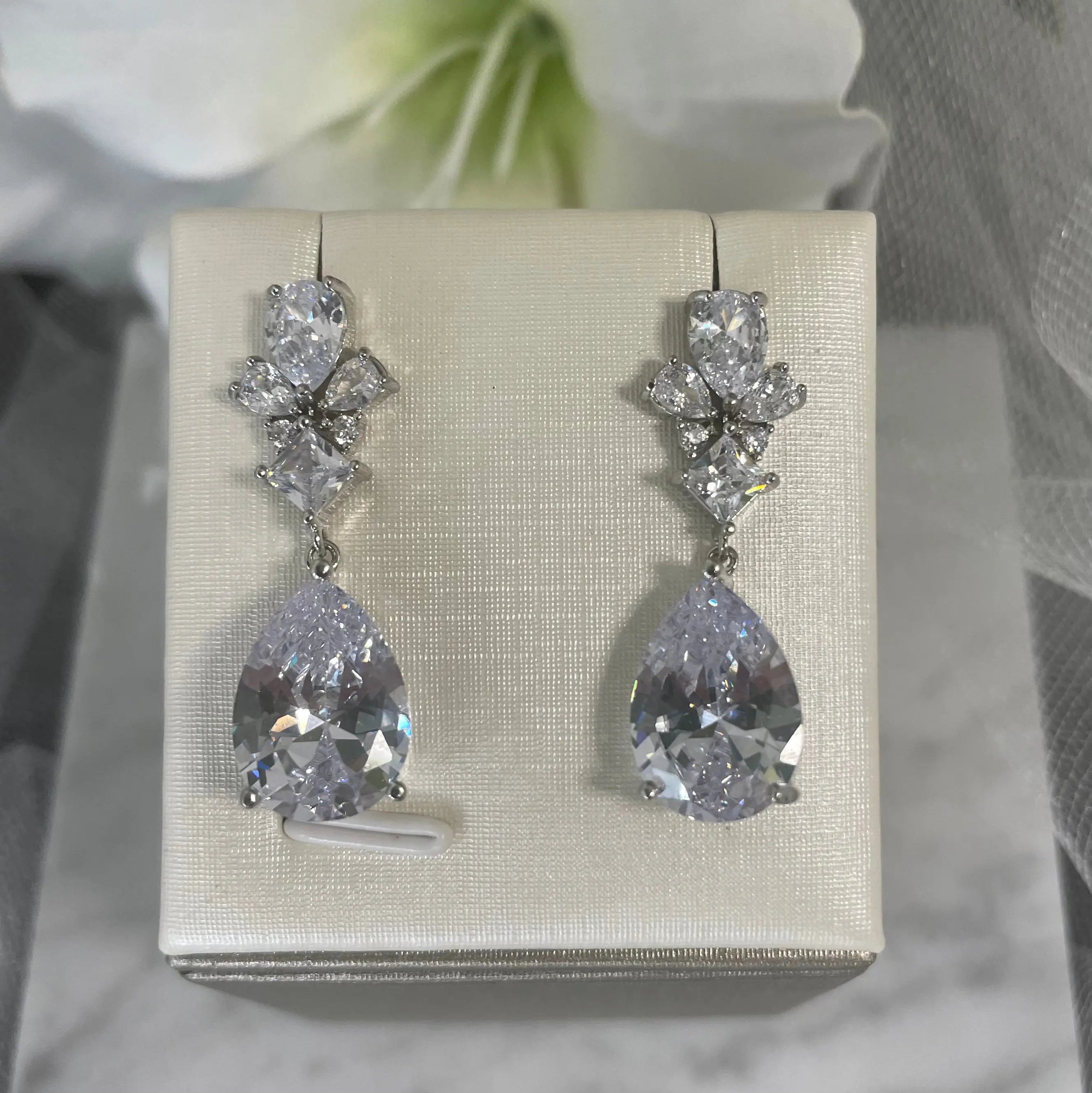 Talia Crystal Drop Earrings: Elegant Sparkle for Your Wedding Day.