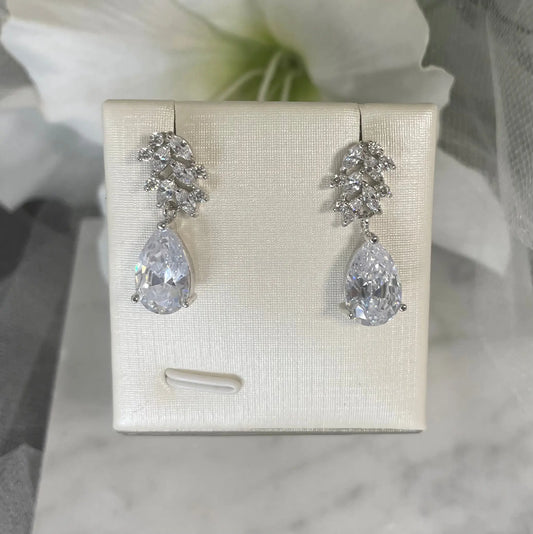 Tess Crystal Teardrop Bridal Earrings with Leaf Detail | Divine Bridal.