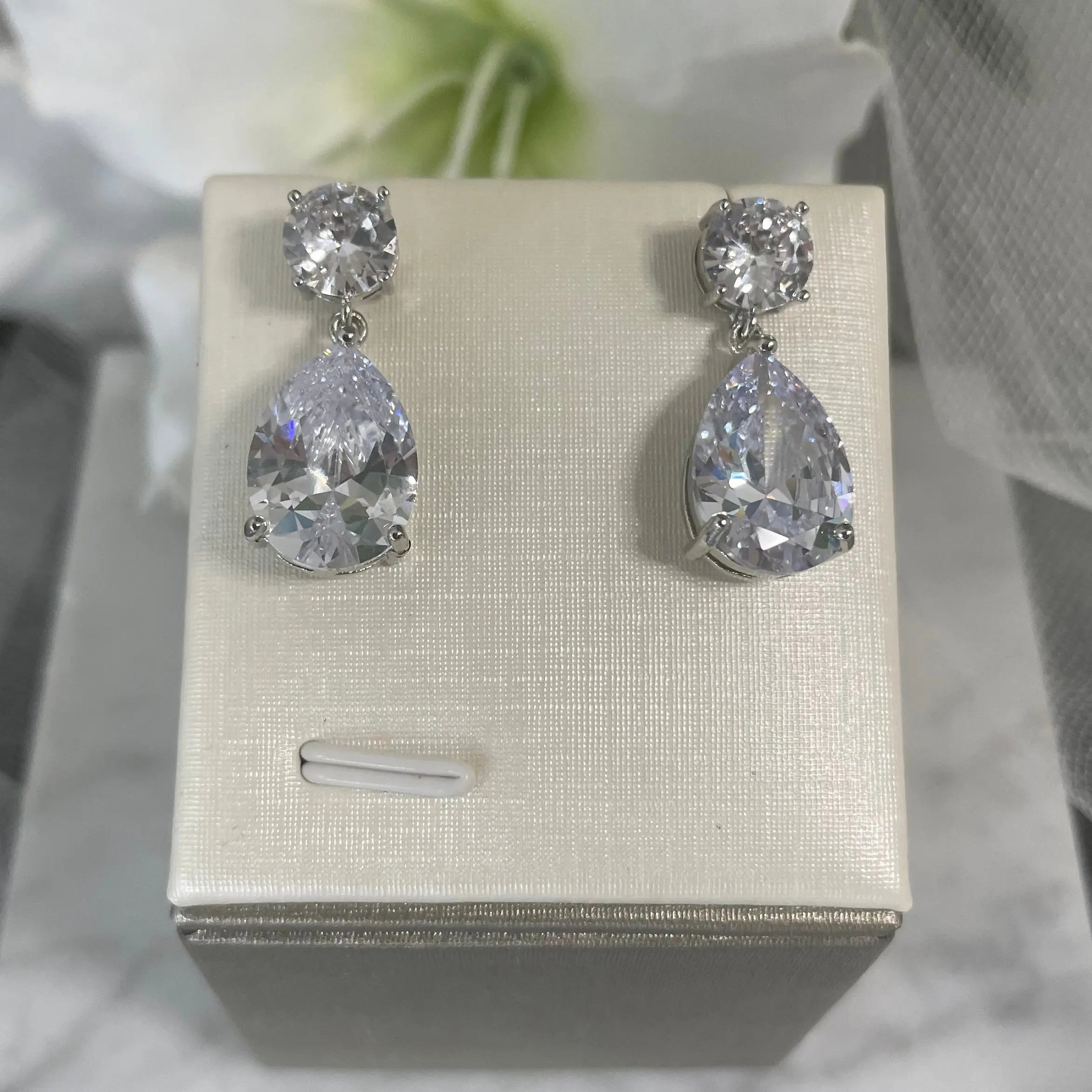 Zoe Pear Shaped CZ Bridal Earrings | Divine Bridal.