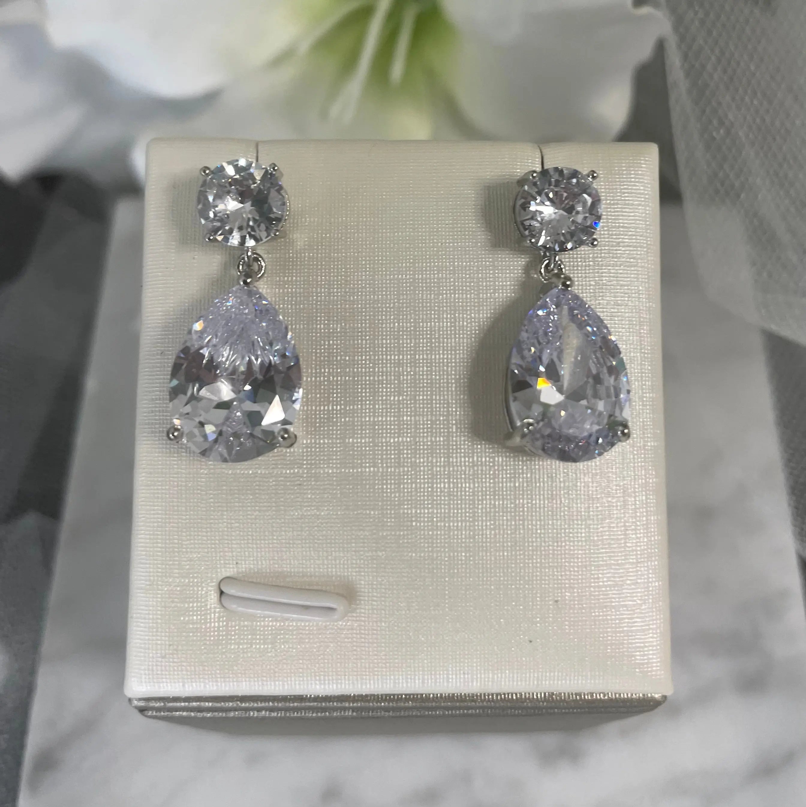 Zoe Pear Shaped CZ Bridal Earrings | Divine Bridal.