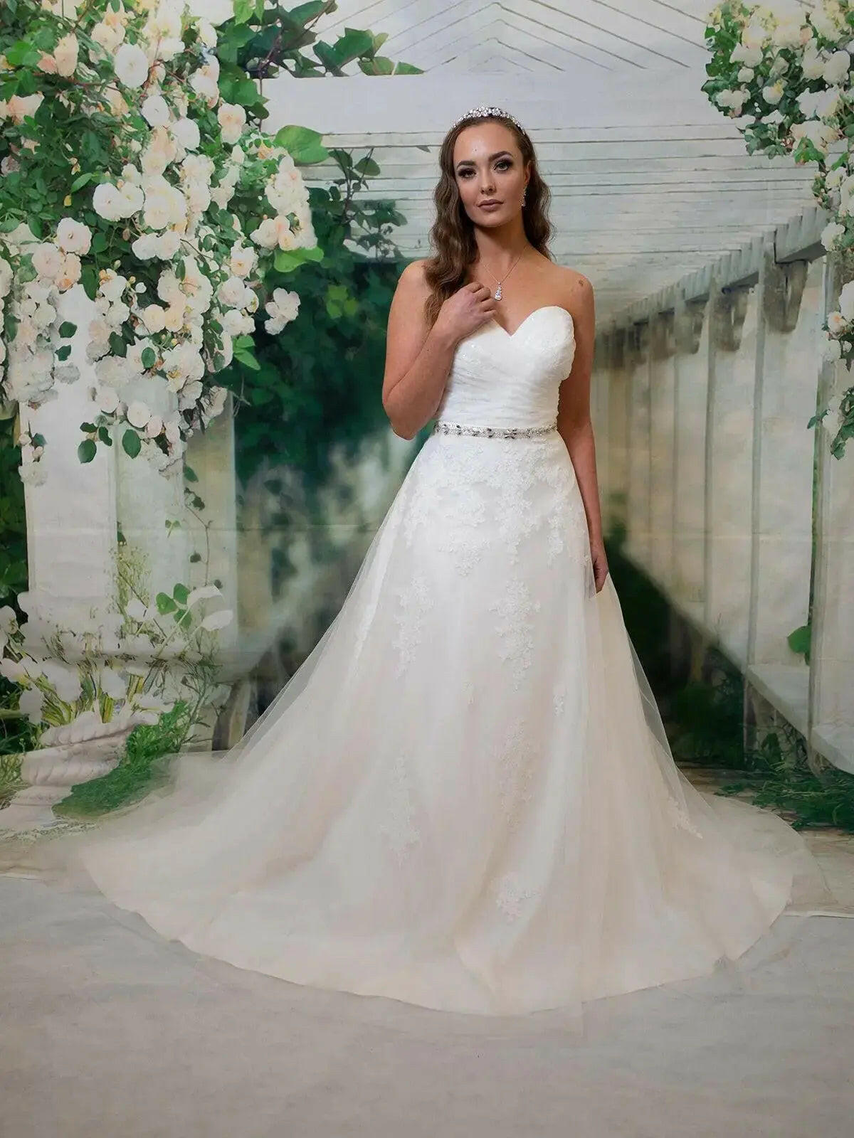 Adaline draped wedding dress with Tulle Lace Wedding Gown.