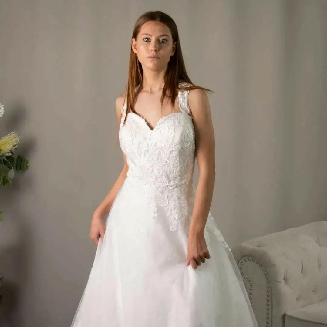 Bernadette A-Line Ballgown Lace Bodice Wedding Dress.