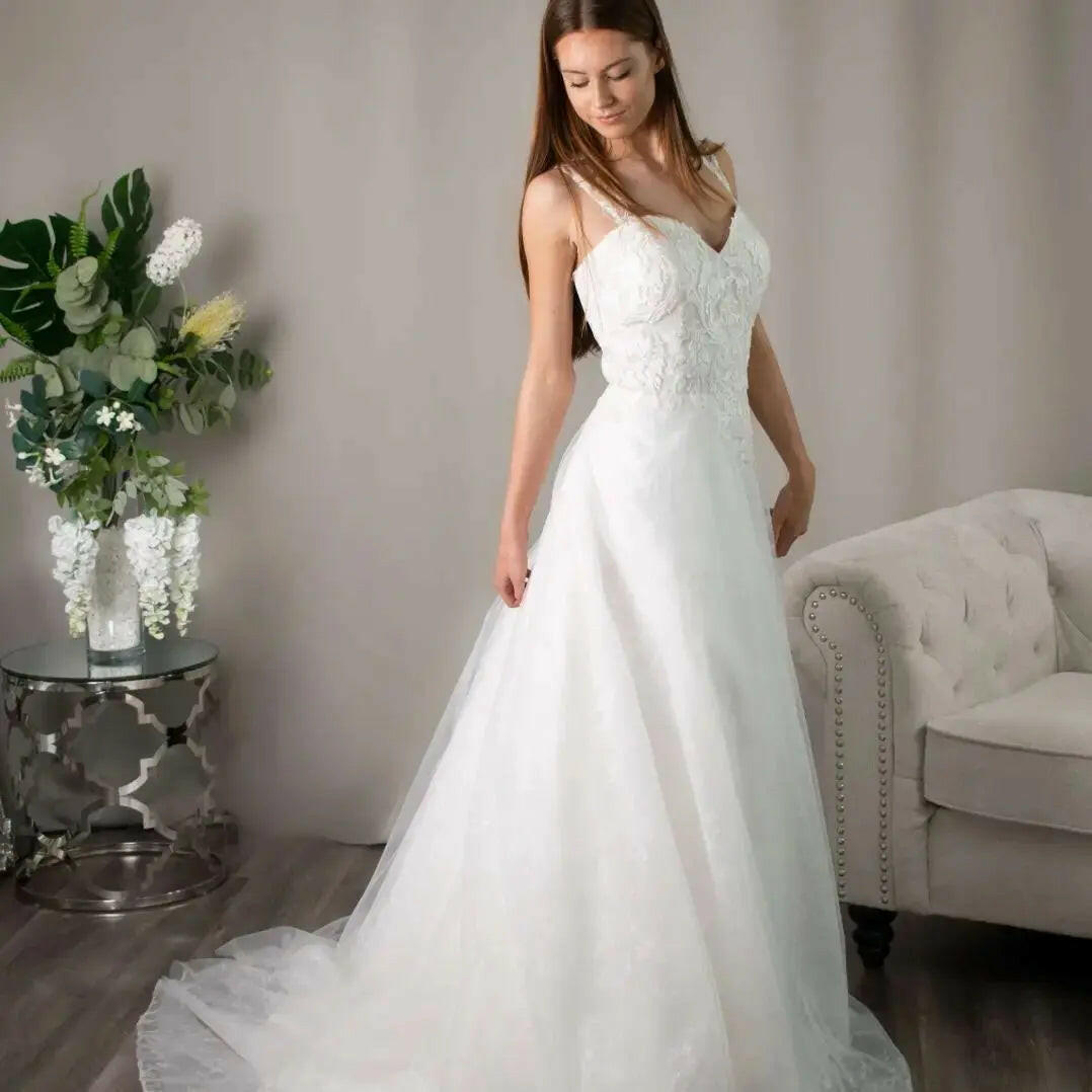 Bernadette A-Line Ballgown Lace Bodice Wedding Dress.