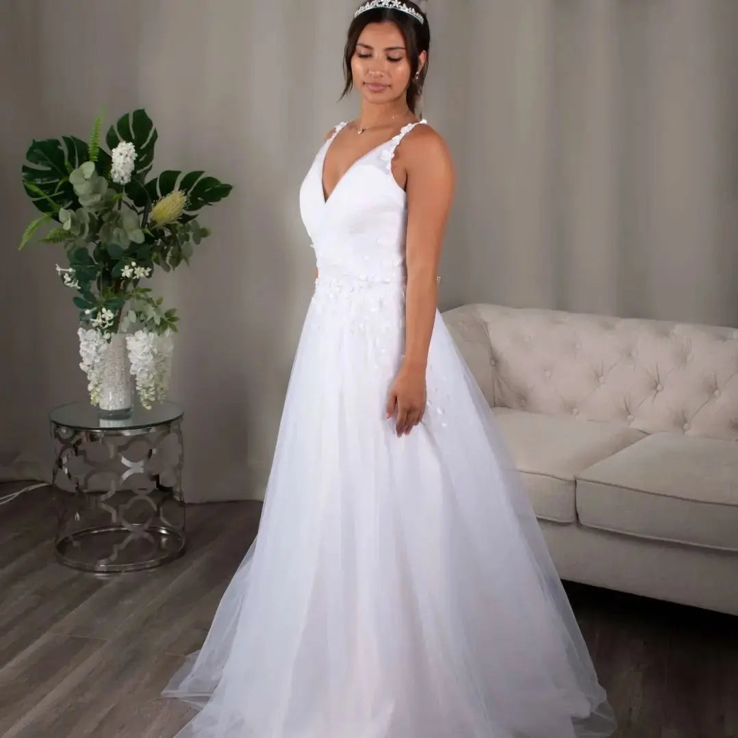 Brenda 3D Floral Appliqué A-Line Skirt Deb Dress - Debutante Gown Sale Special.