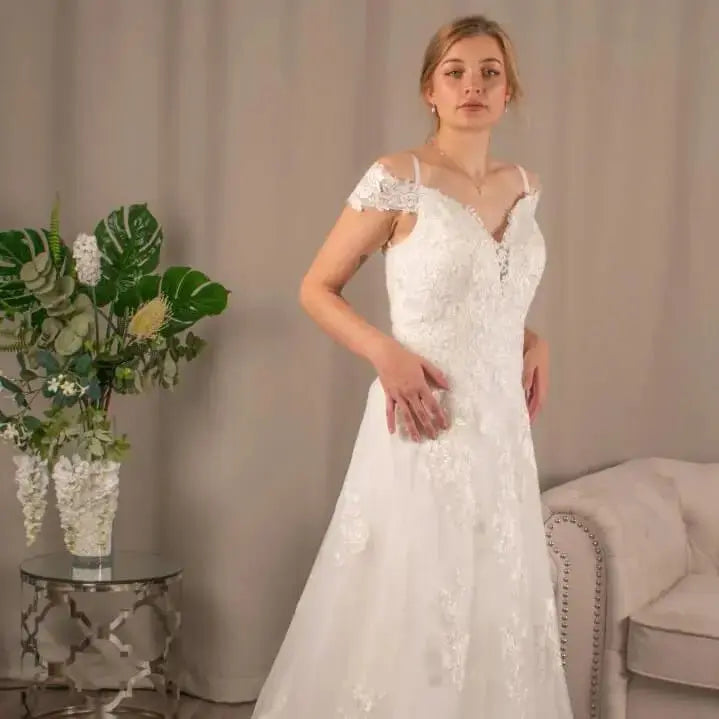 Danica: Off The Shoulder Lace Wedding Dress Elegance.