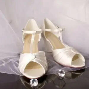 Darcy Wedge Wedding Bridal Shoe T-Bar Ankle Strap.