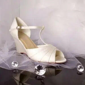 Darcy Wedge Wedding Bridal Shoe T-Bar Ankle Strap.