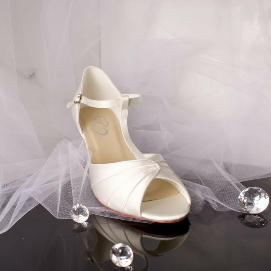 Darcy Wedge Wedding Bridal Shoe T-Bar Ankle Strap.