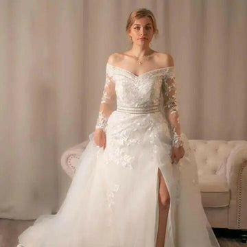 Diana off the shoulder lace wedding dress with sleeves