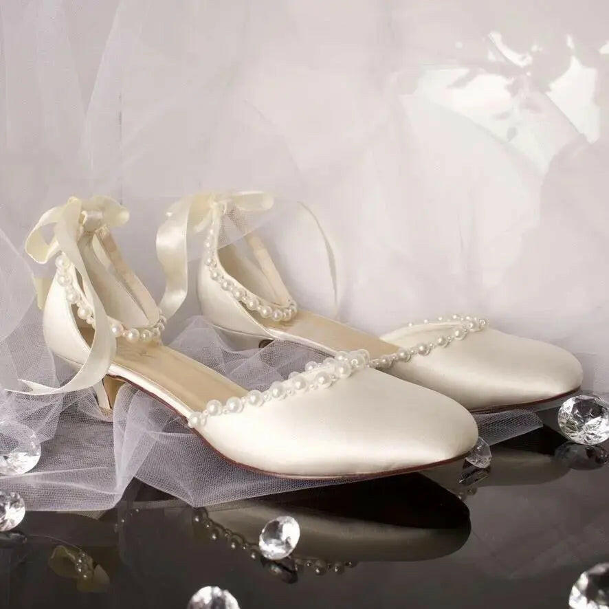 Dixie Pearl Closed Toe ankle strap Wedding Bridal Shoe.