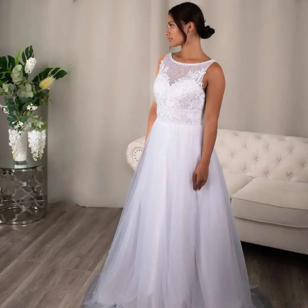 Elaine Debutante Ball Gown: Lace A-line dress.