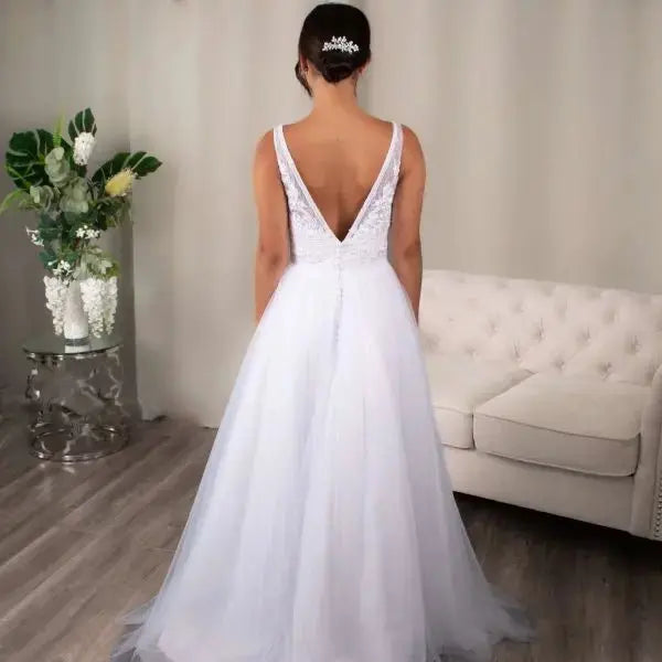 Elaine Debutante Ball Gown: Lace A-line dress.