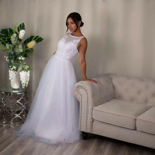 Elaine Debutante Ball Gown: Lace A-line dress.