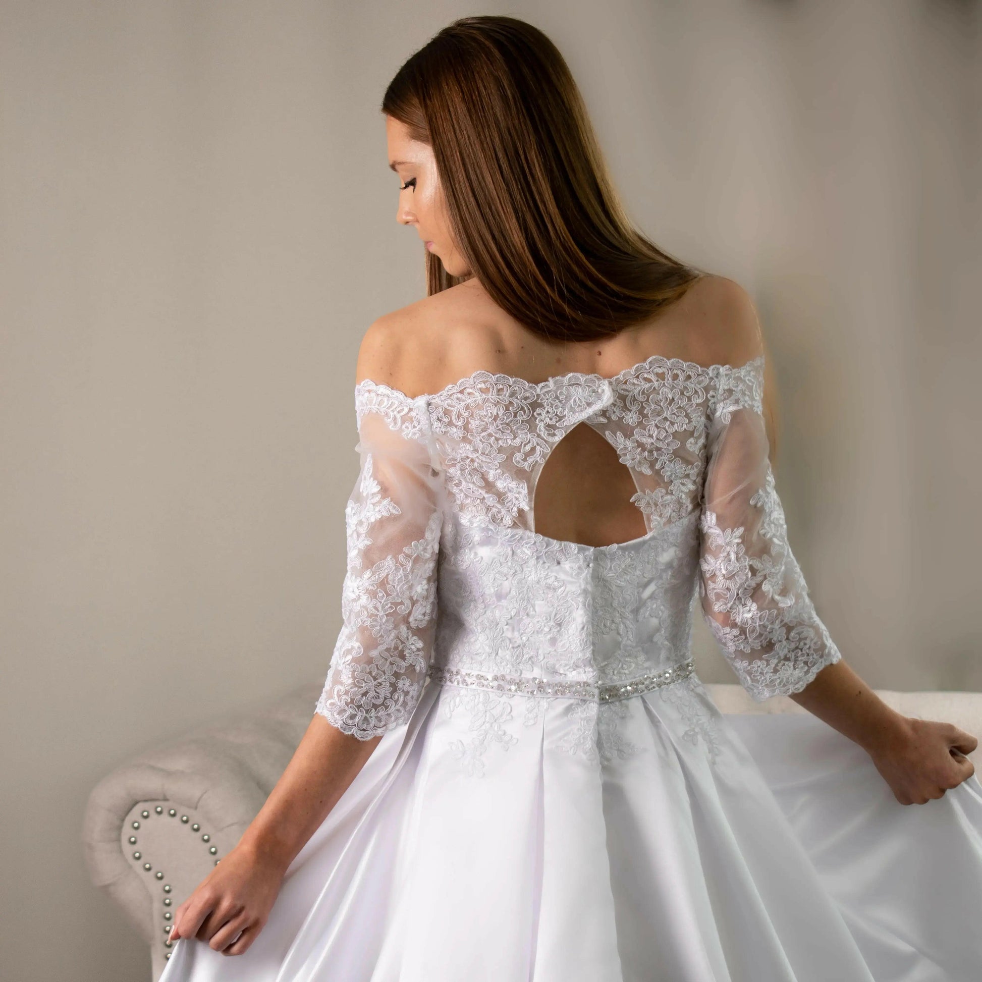 Elizabeth Lace Debutante Dress: Elegant Satin A-Line Deb Dress with Sleeves.
