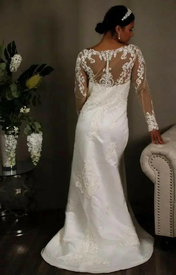 Estelle: Long Sleeve Lace Wedding Dress & Detachable Skirt Gown.