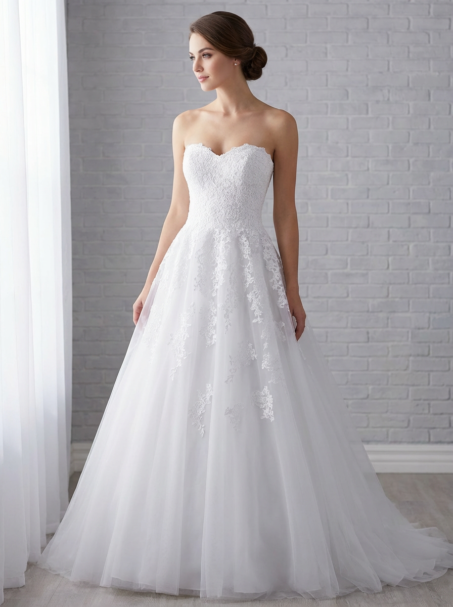 Front view of the Eve lace sweetheart debutante dress Melbourne with detailed lace bodice at Divine Bridal Macleod