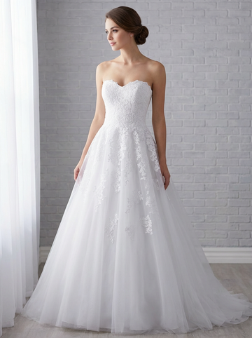 Front view of the Eve lace sweetheart debutante dress Melbourne with detailed lace bodice at Divine Bridal Macleod