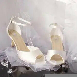 Faith Peep Toe Diamanté Ankle Strap Wedding Bridal Shoe.