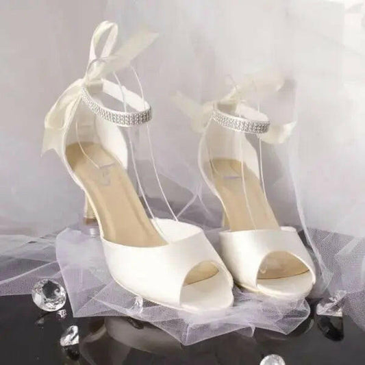 Faith Peep Toe Diamanté Ankle Strap Wedding Bridal Shoe.