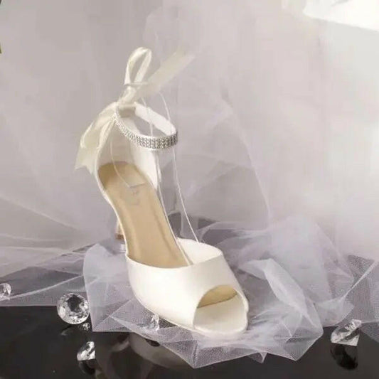 Faith Peep Toe Diamanté Ankle Strap Wedding Bridal Shoe.