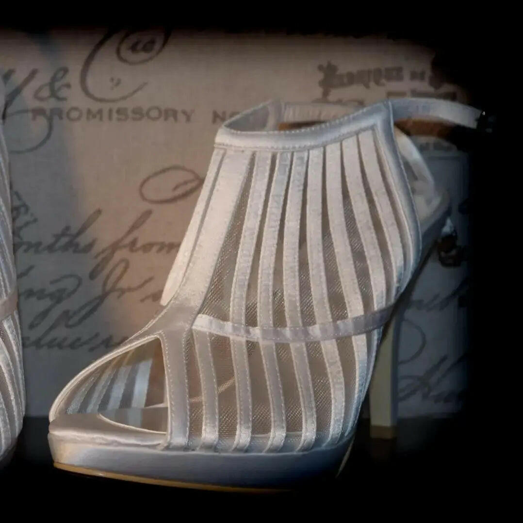 Gladiator Peep Toe High Heel Wedding Bridal Shoe.