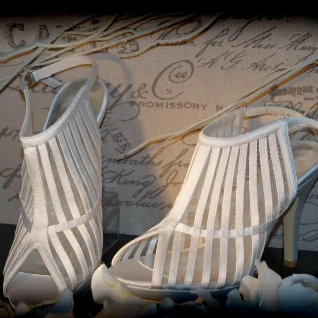 Gladiator Peep Toe High Heel Wedding Bridal Shoe.
