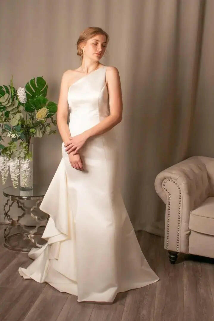Helena: Mermaid with One Shoulder Satin Wedding Dress.