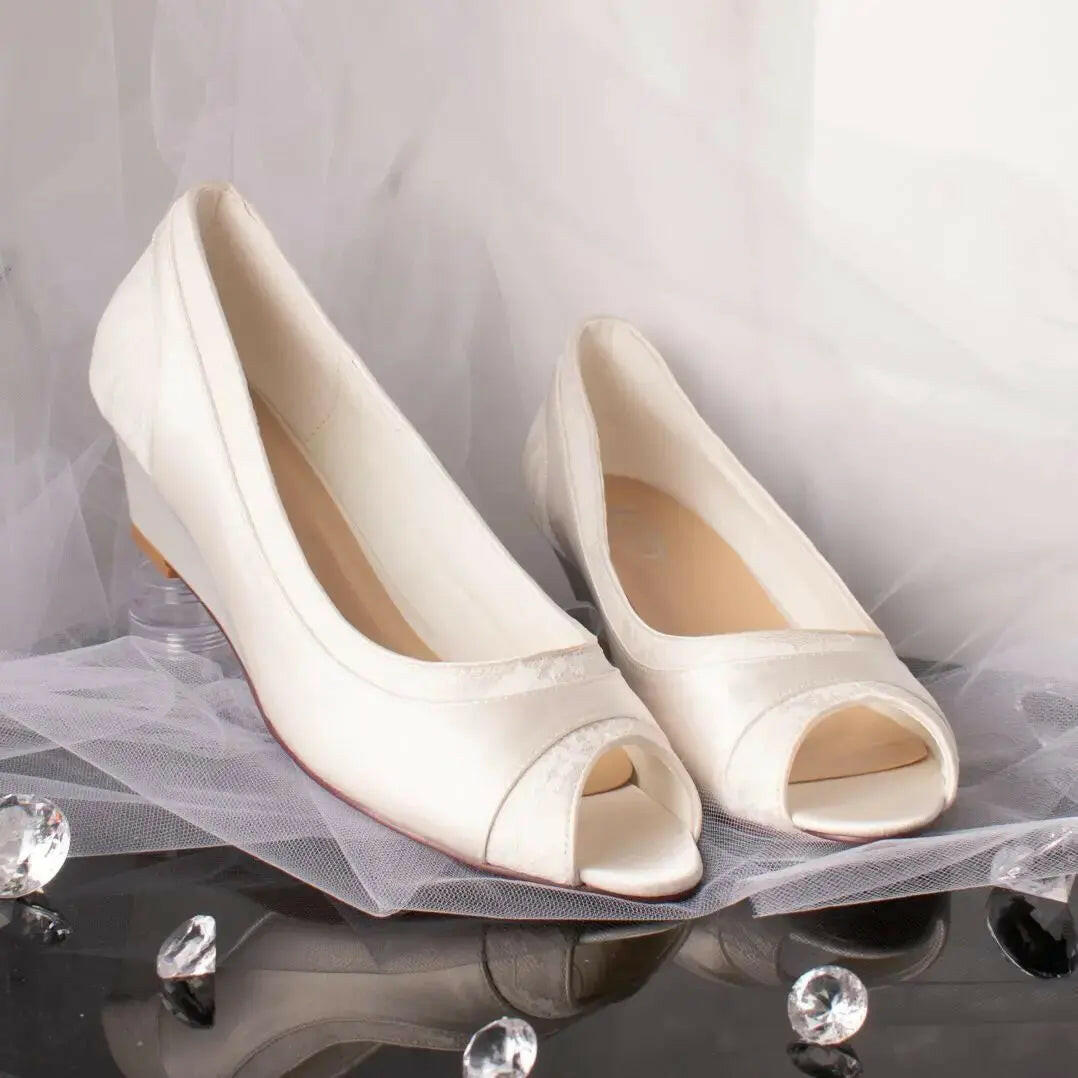 Holly Peep Toe Wedge lace Wedding Bridal Shoe.
