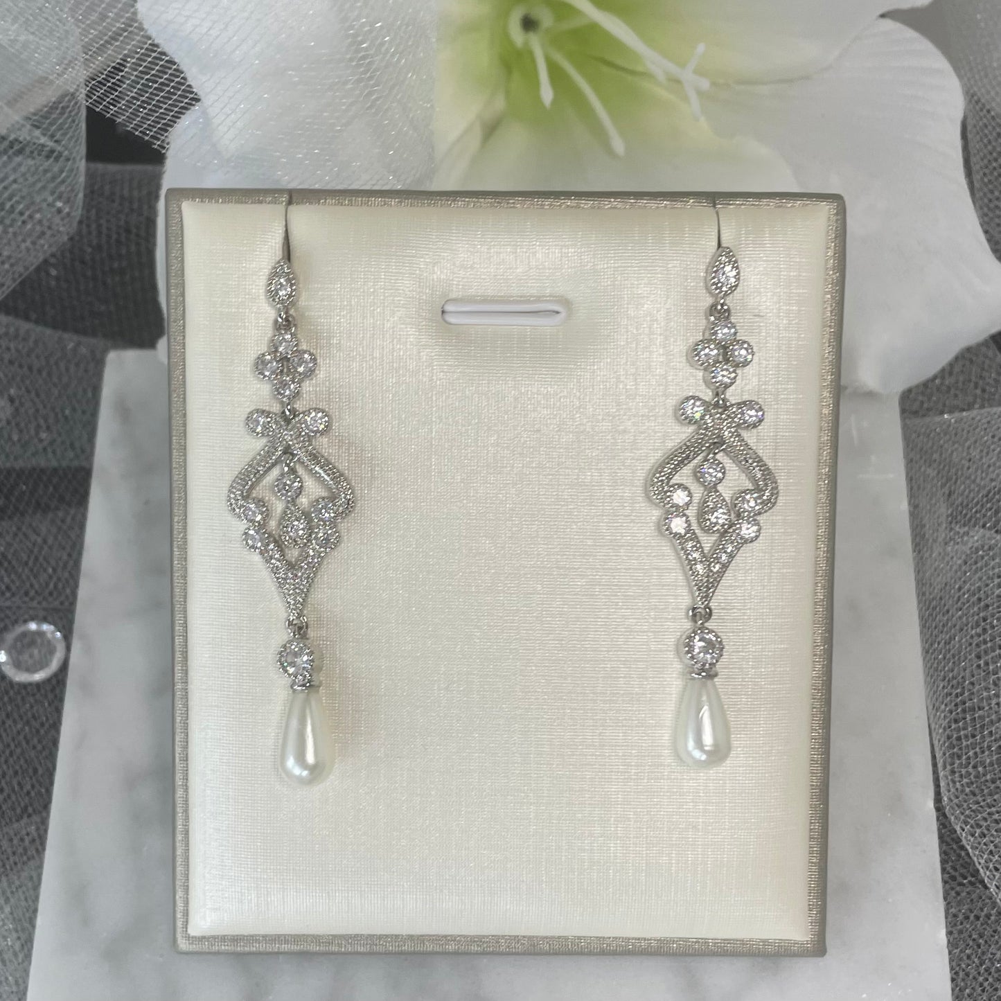 Elegant Maia Crystal Pearl Earring and Necklace Set with Indian-inspired design, ideal for adding cultural charm to bridal or wedding guest attire.